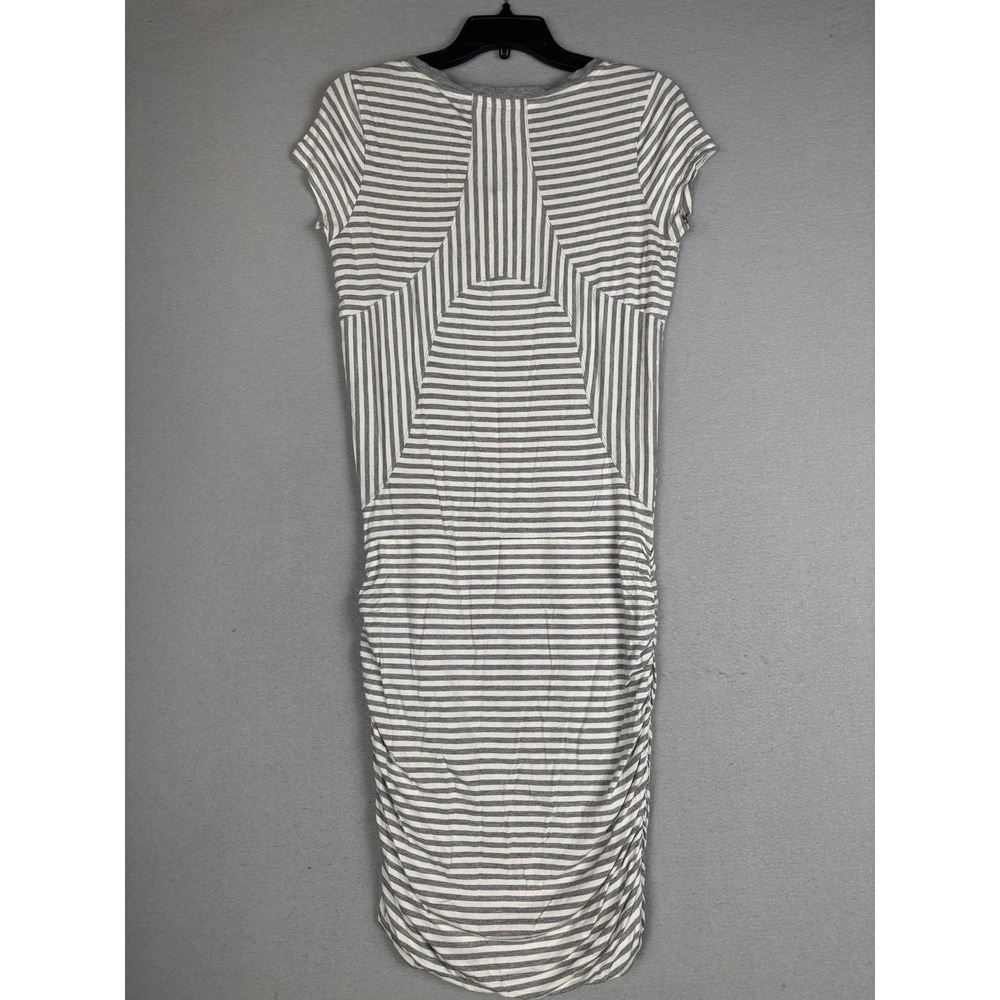 Athleta Dress Womens Small Gray Stripe Ruched Bodycon Knee Length Casual T Shirt - Picture 3 of 11